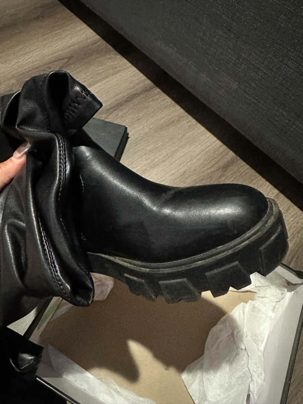 AZALEA WANG LATE NIGHTS OVER THE KNEE FLATFORM BOOT WITH 4 WAY STRETCH IN BLACK - Picture 8 of 11